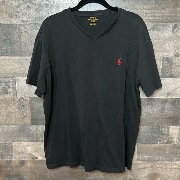 Black Short Sleeve V-Neck Ralph Lauren POLO Shirt - Picture 1 of 4